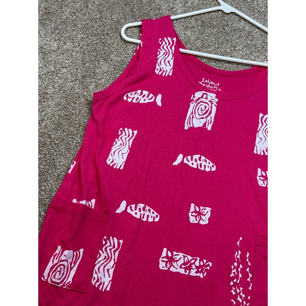 Island Beach Womens Pink Tribal Fish Print Sleeveless Shift Dress Pockets M - Picture 9 of 11